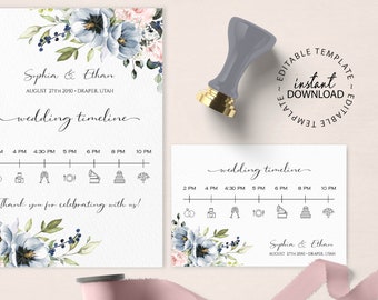 SERENE - Editable Wedding Party Timeline Template, Printable Wedding Day Schedule, Wedding Itinerary Template, INSTANT DOWNLOAD, W34