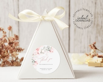 Editable Round Favor Tag Template, Floral Pale Rose Wedding Tags, Printable Sticker Label, Circle Thank You Stickers, INSTANT DOWNLOAD, W66