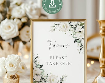 Afdrukbare gunsten teken bruiloft of vrijgezellenfeest: witte bloemen gunsten teken, een gunst doen 8 x 10 instant download W119