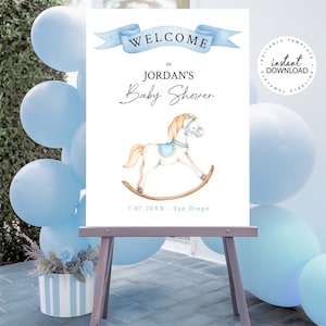 Baby Shower Welcome Sign, Baby Boy Rocking Horse Welcome Sign, INSTANT DOWNLOAD, Printable Shower or Birthday Party Welcome Poster, W210