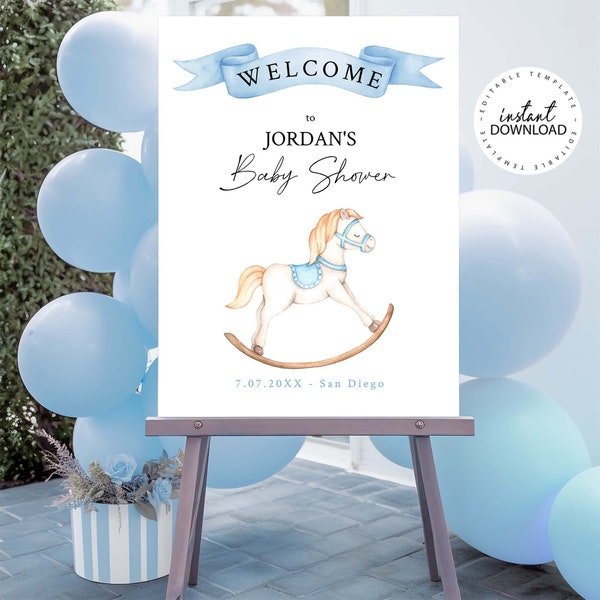 Baby Shower Welcome Sign, Baby Boy Rocking Horse Welcome Sign, INSTANT DOWNLOAD, Printable Shower or Birthday Party Welcome Poster, W210