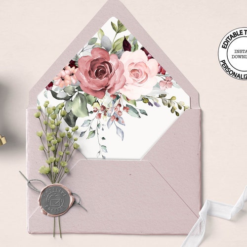 Printable A7 Wedding Envelope Liner Template Floral A7 Euro Etsy