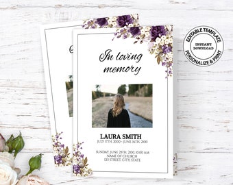 Printable funeral program template, INSTANT DOWNLOAD,Editable memorial program template, Obituary program, W171