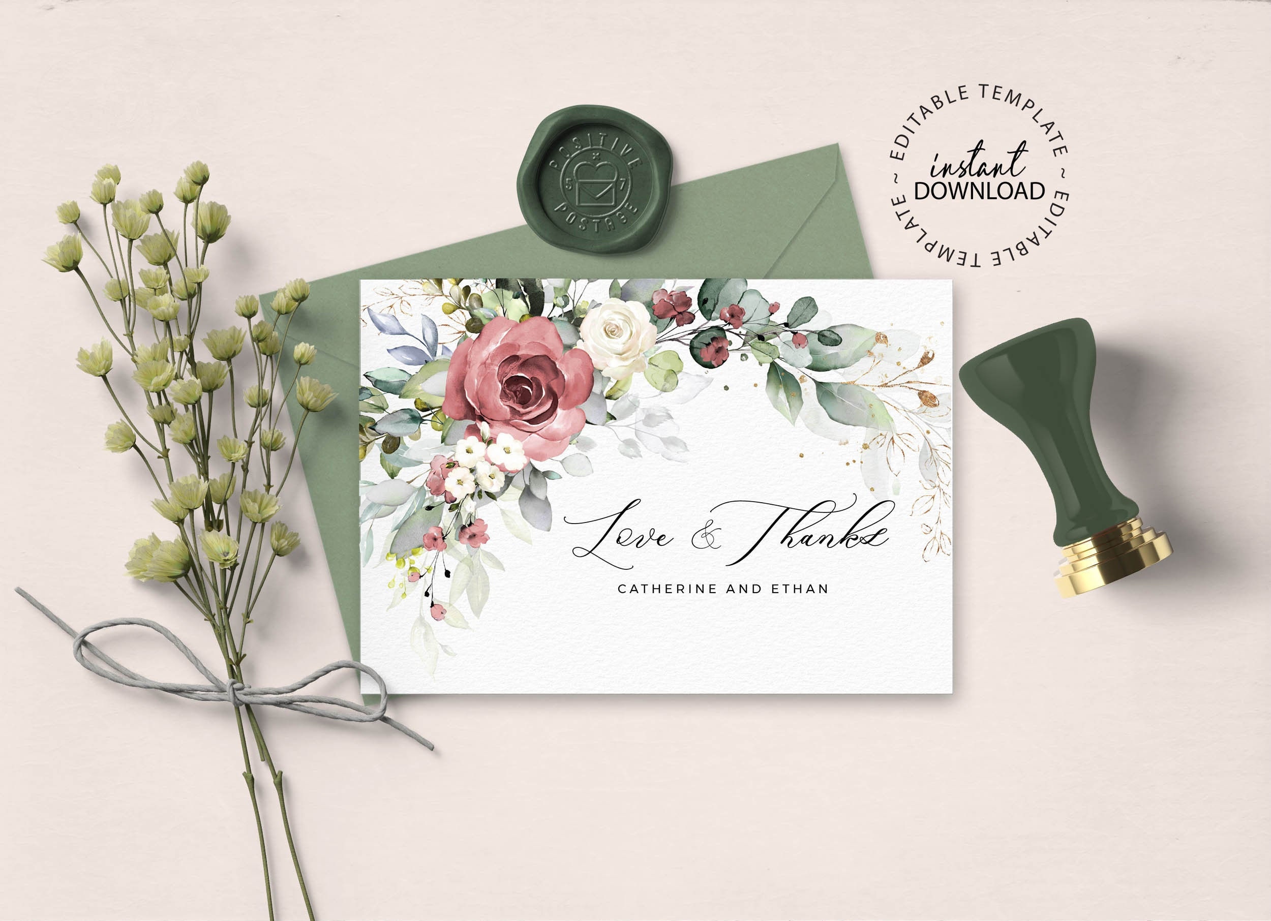 KIRA Editable Floral Thank You Card Template Dark Pink and | Etsy