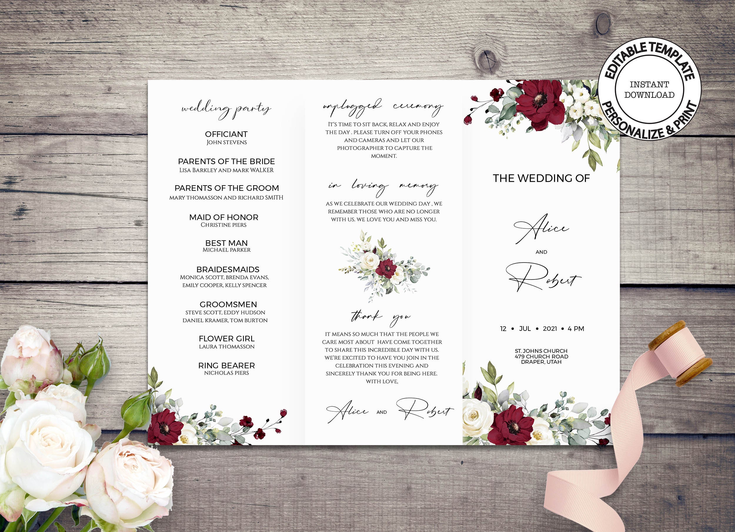 Editable Trifold Wedding Program Template INSTANT DOWNLOAD Etsy editable-trifold-wedding-program-template-instant-download-etsy