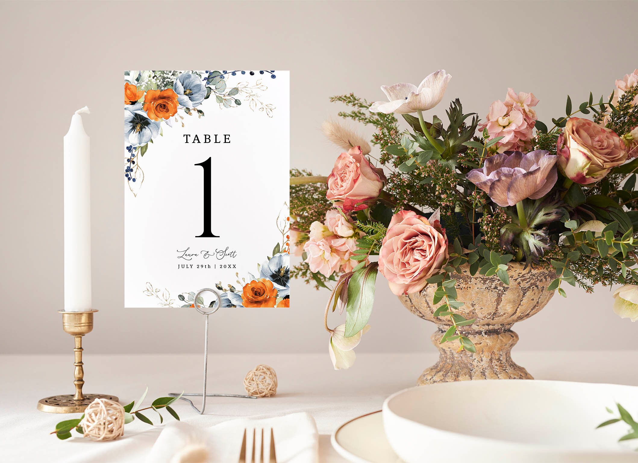 Editable Wedding Table Number Template, INSTANT DOWNLOAD, Orange and ...