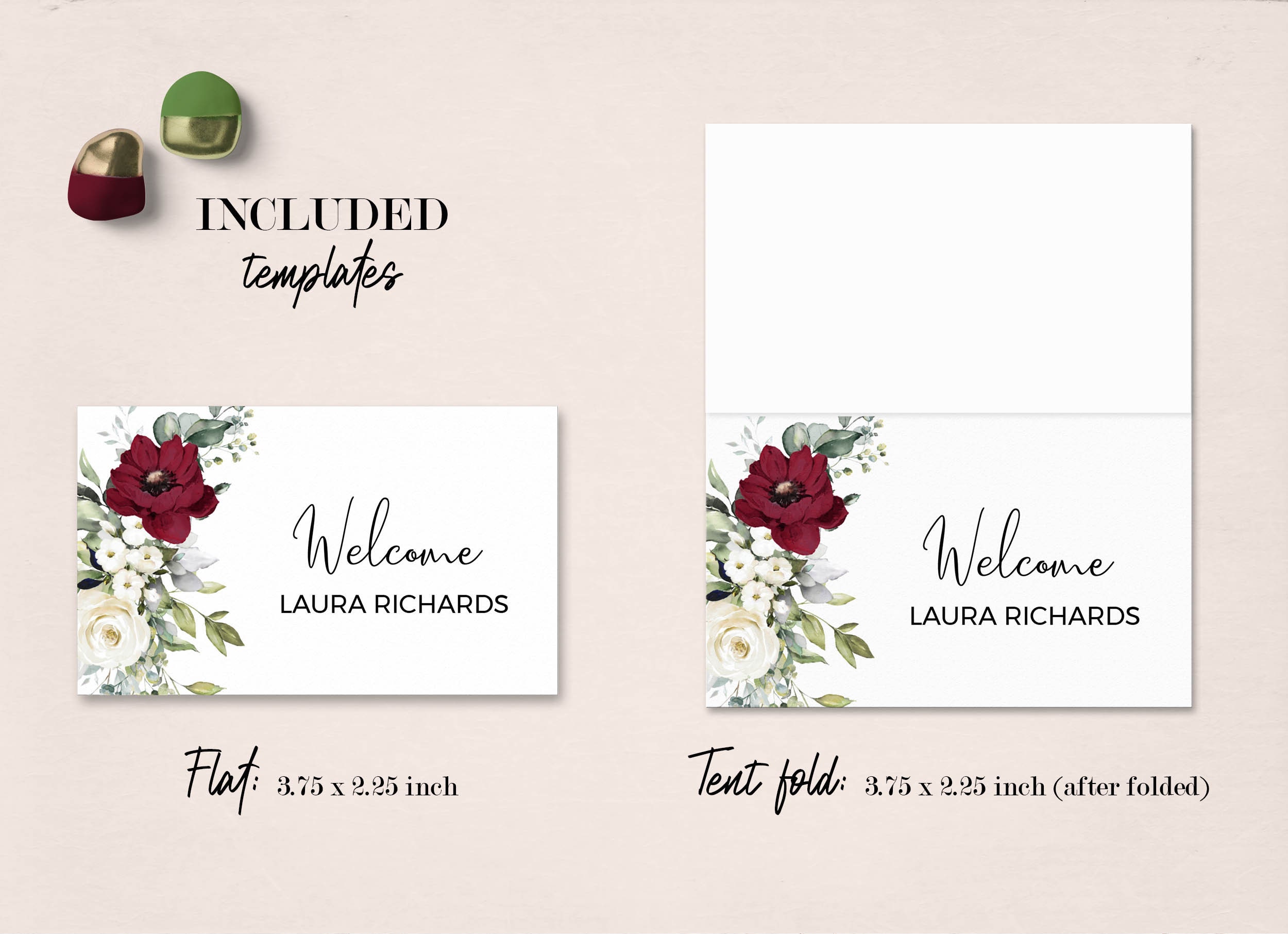 Editable Place Cards Template INSTANT DOWNLOAD White and Red - Etsy