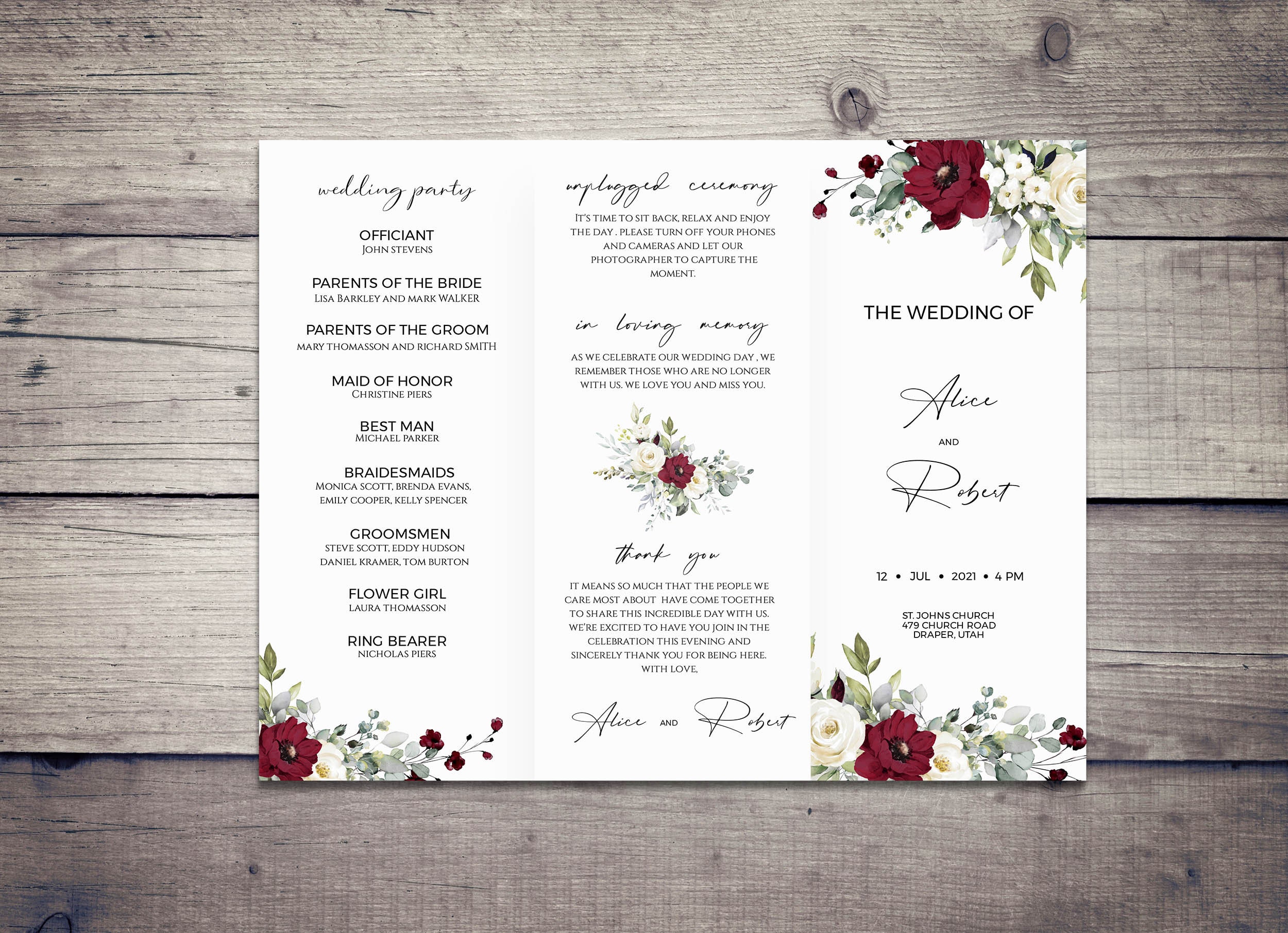 Editable trifold wedding program template INSTANT DOWNLOAD | Etsy