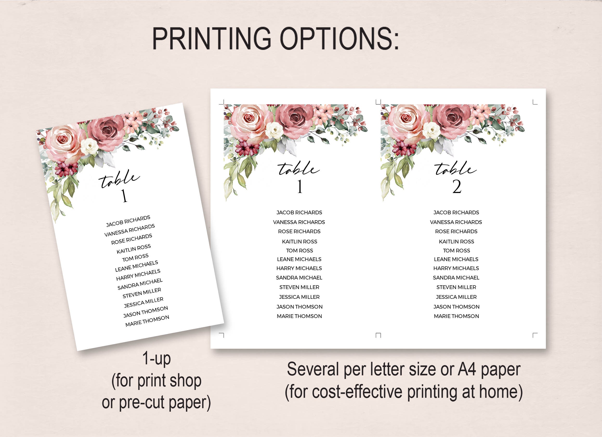 Editable Seating Chart Template INSTANT DOWNLOAD 4x6 and 5x7 - Etsy
