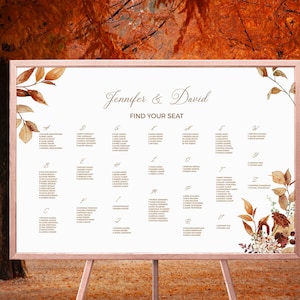SCARLETT - Alphabetical Seating Chart Editable Template, INSTANT DOWNLOAD, Fall Floral Wedding Seating Plan, Wedding Guest List Poster, W89