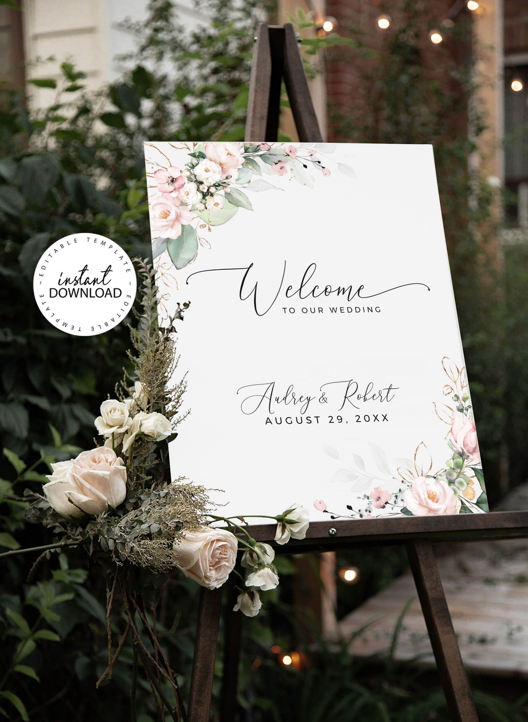 Editable Wedding Welcome Sign Template, INSTANT DOWNLOAD, Blush Floral ...