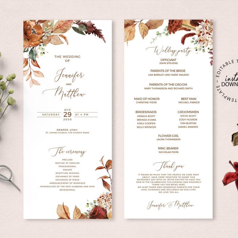 Fall Wedding Program - Etsy