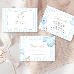 Baby Shower Diaper Raffle Insert, Watercolor Baby Shower Cards for Boy, Printable Thank You Card, Books for Baby, INSTANT DOWNLOAD, W210
