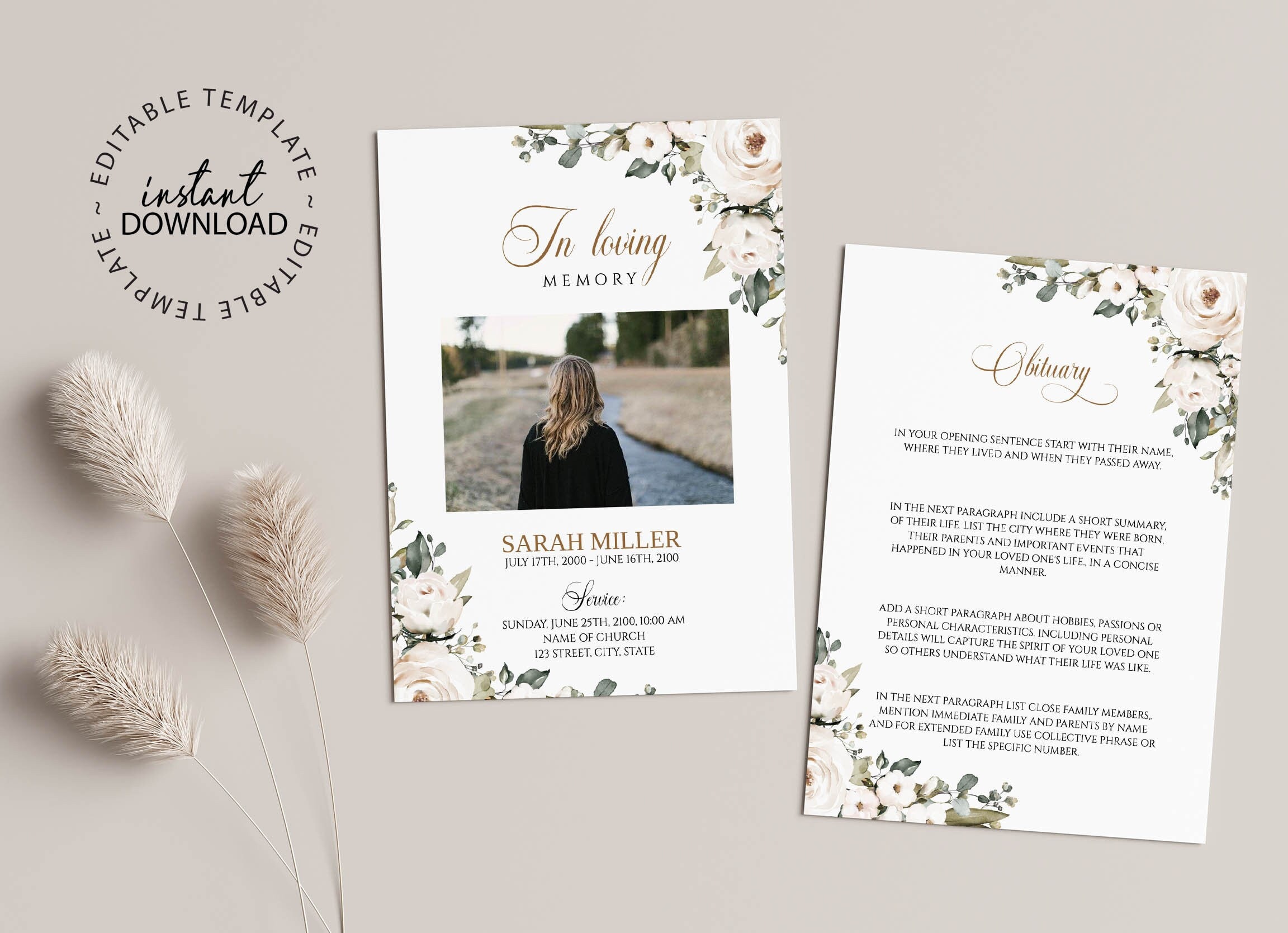 Editable Women's Obituary Template INSTANT DOWNLOAD Rose Etsy Editable Women's Obituary Template INSTANT DOWNLOAD Rose Etsy