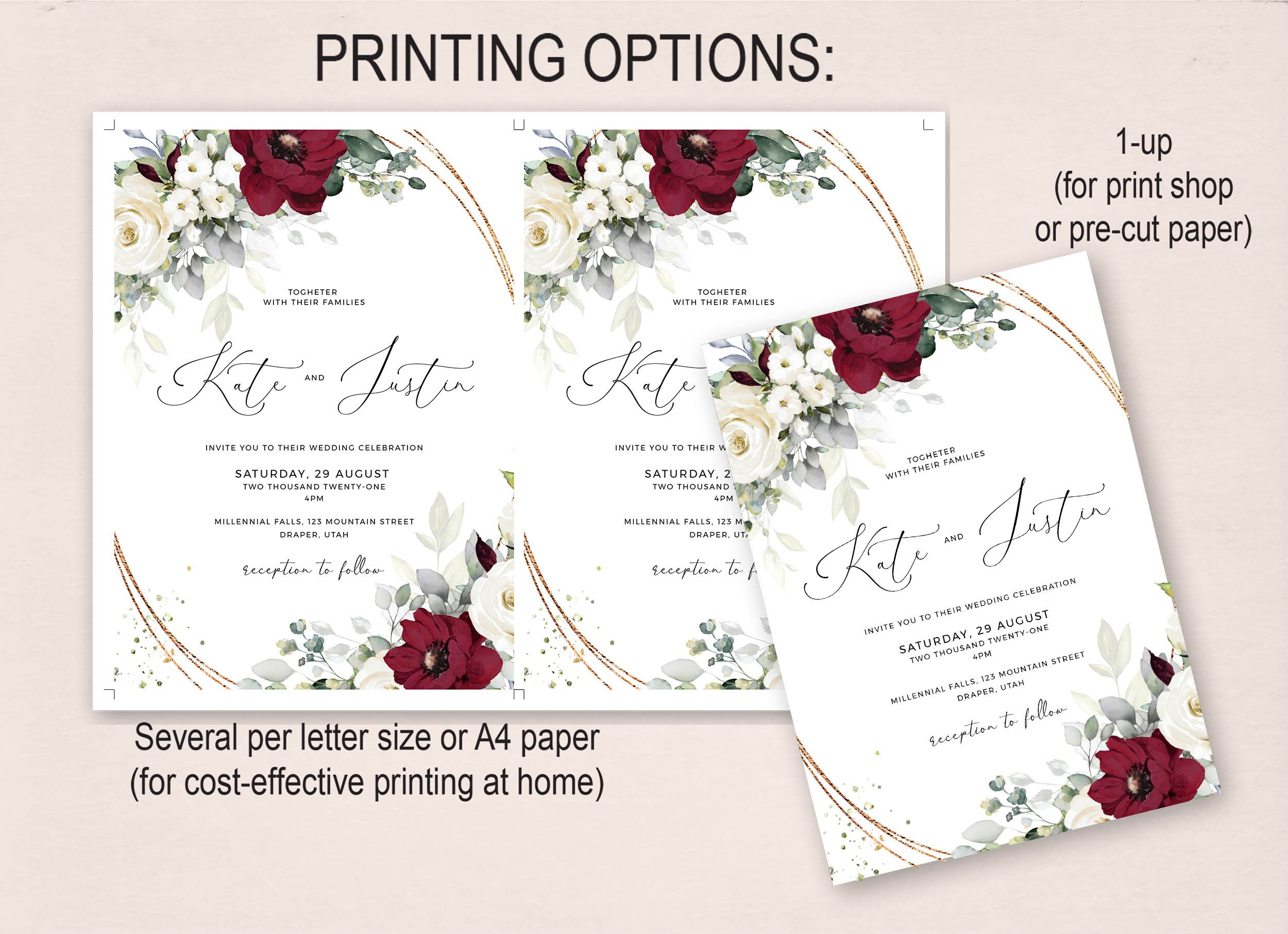 Red and White Floral Wedding Invitation Suite, Editable Template ...