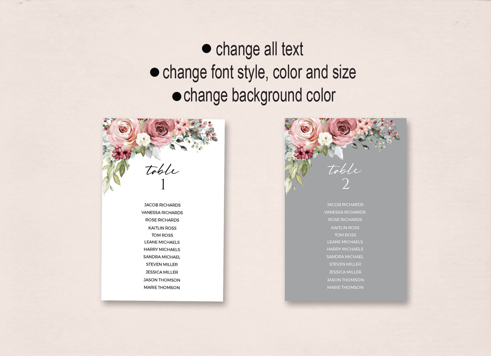 Editable Seating Chart Template INSTANT DOWNLOAD 4x6 and 5x7 - Etsy