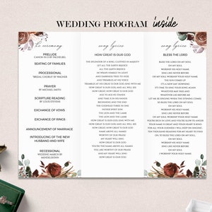 Editable Wedding Program Template, INSTANT DOWNLOAD, Fall Floral Catholic Folded Program, Burnt Orange and Rust Wedding Schedule , W151 bild 3