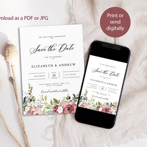 Editable Floral Save the Date Template, INSTANT DOWNLOAD, Desert Rose ...