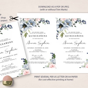 Editable Quinceanera Invitation and RSVP Template Download, Blue and ...