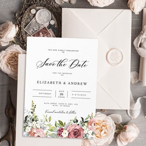Editable Floral Save the Date Template, INSTANT DOWNLOAD, Desert Rose ...