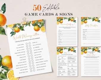 Editable Baby Shower Game Bundle, Oranges Baby Shower Game Kit, Printable Shower Games, Girl or Boy Baby Shower Signs, W261