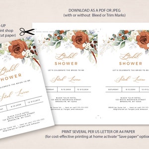 LYRA Bridal Shower Invitation, Editable Burnt Orange Bridal Shower Invite, INSTANT DOWNLOAD, Terracotta Floral Shower Invites, W179 image 6