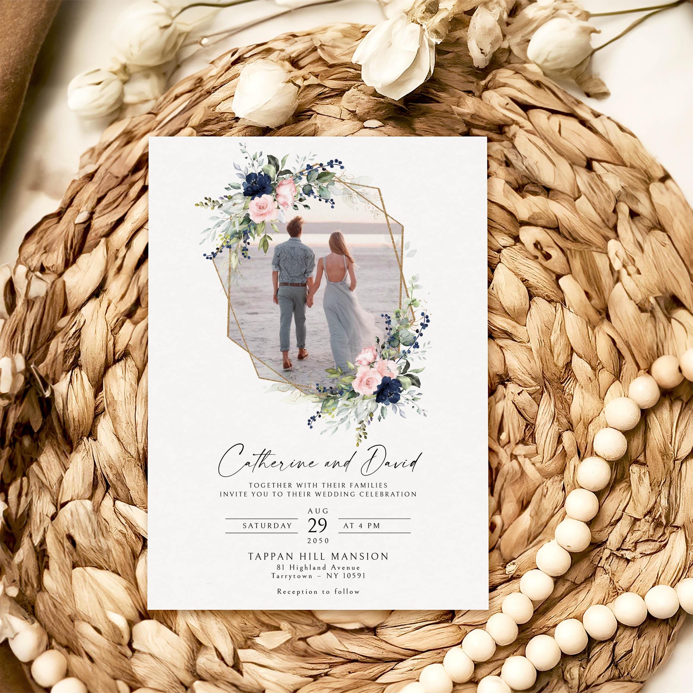 Editable Floral Photo Wedding Invitation Set, Details Card and Rsvp ...