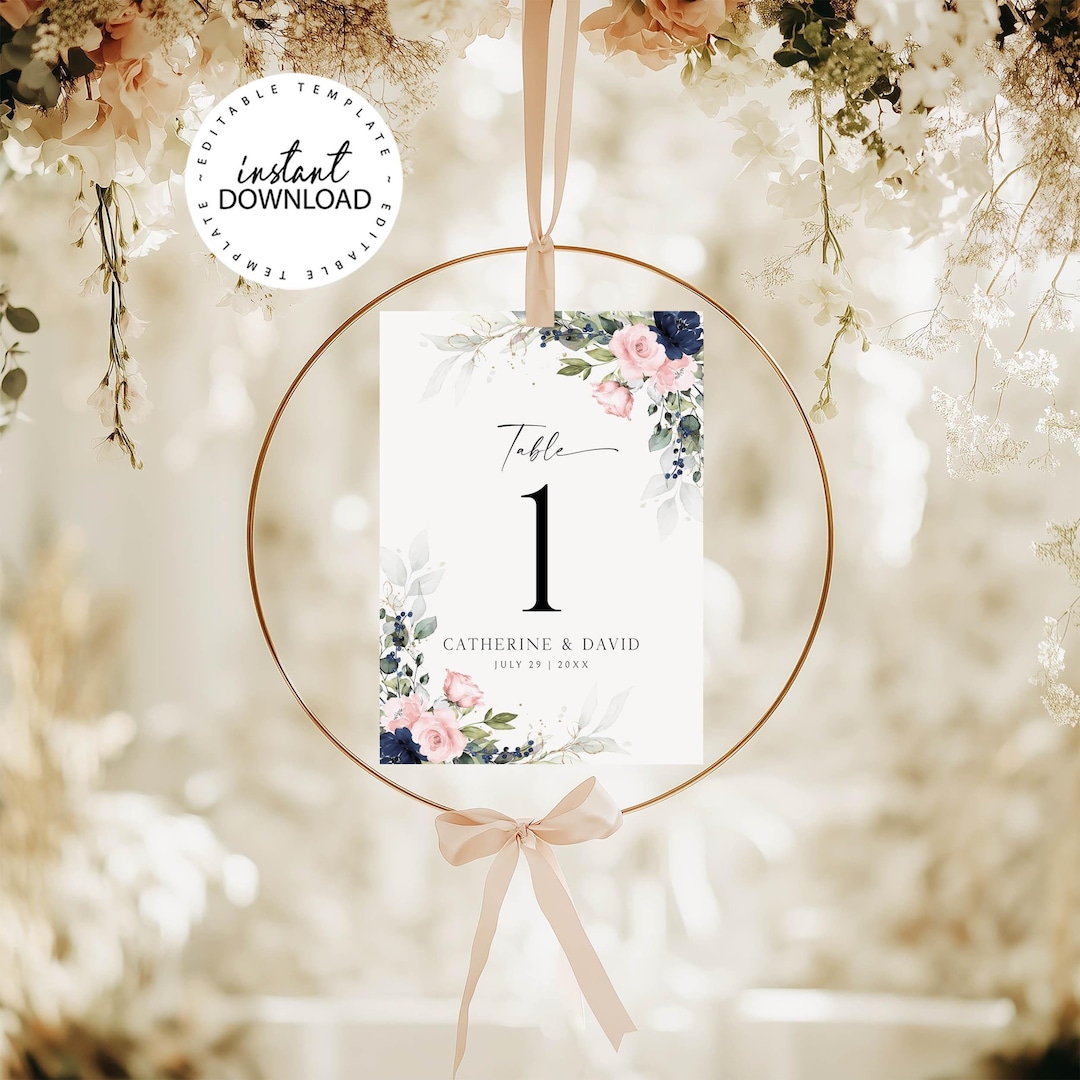 Editable Wedding Table Number Template, INSTANT DOWNLOAD, Dark Blue and ...