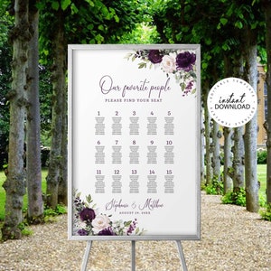 ELLIE - Wedding Seating Chart Template, Editable Wedding Seating Plan Poster, Printable Guest List, Wedding Guests List, W129