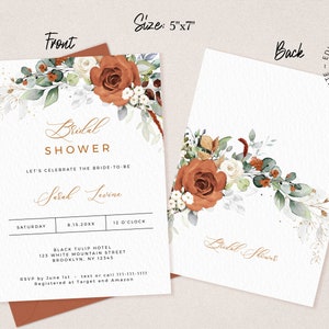 LYRA Bridal Shower Invitation, Editable Burnt Orange Bridal Shower Invite, INSTANT DOWNLOAD, Terracotta Floral Shower Invites, W179 image 2