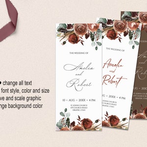 Editable Wedding Program Template, INSTANT DOWNLOAD, Fall Floral Catholic Folded Program, Burnt Orange and Rust Wedding Schedule , W151 bild 5