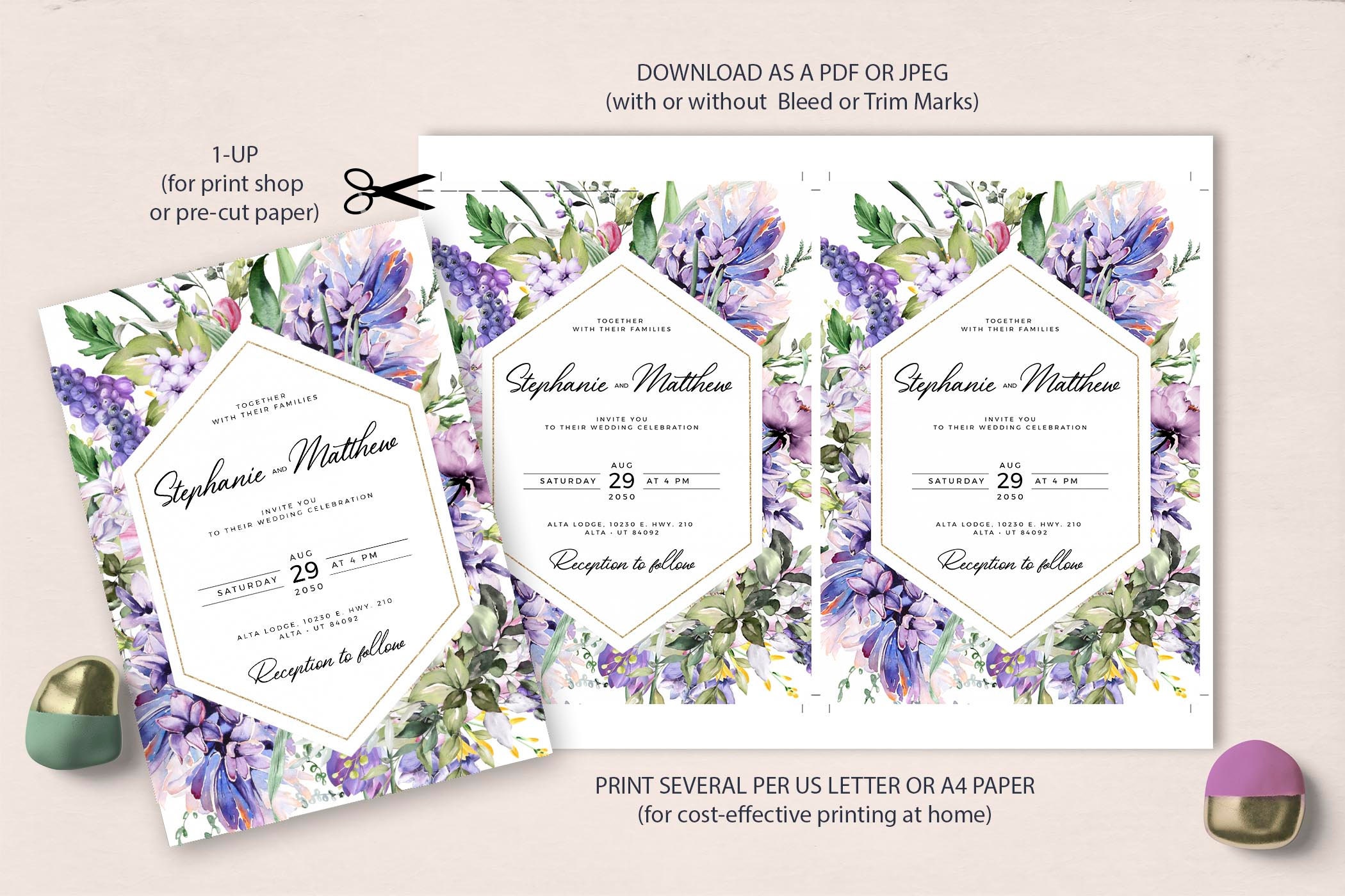 Editable Lilac Floral Wedding Invitation Template INSTANT Etsy