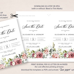 Editable Floral Save the Date Template, INSTANT DOWNLOAD, Desert Rose ...