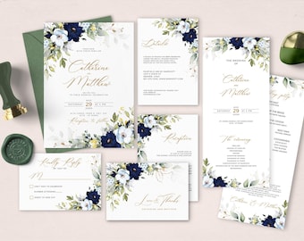 Blue and Yellow Wedding Invitation - Etsy