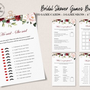 Editable Bridal Shower Games, Red and Pink Wedding Shower Games Bundle, Instant Download, Printable, Rose Floral Bridal Party Games, W94