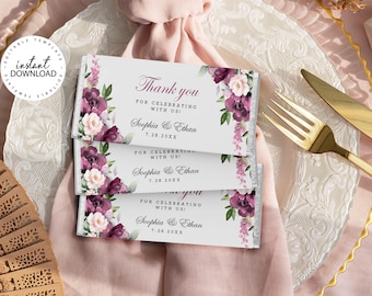 Editable Chocolate Bar Wrapper Template, Wedding, Bridal Shower, Baby Shower, Chocolate Favors Labels (Digital Download), W148