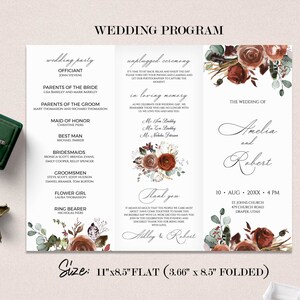 Editable Wedding Program Template, INSTANT DOWNLOAD, Fall Floral Catholic Folded Program, Burnt Orange and Rust Wedding Schedule , W151 bild 2