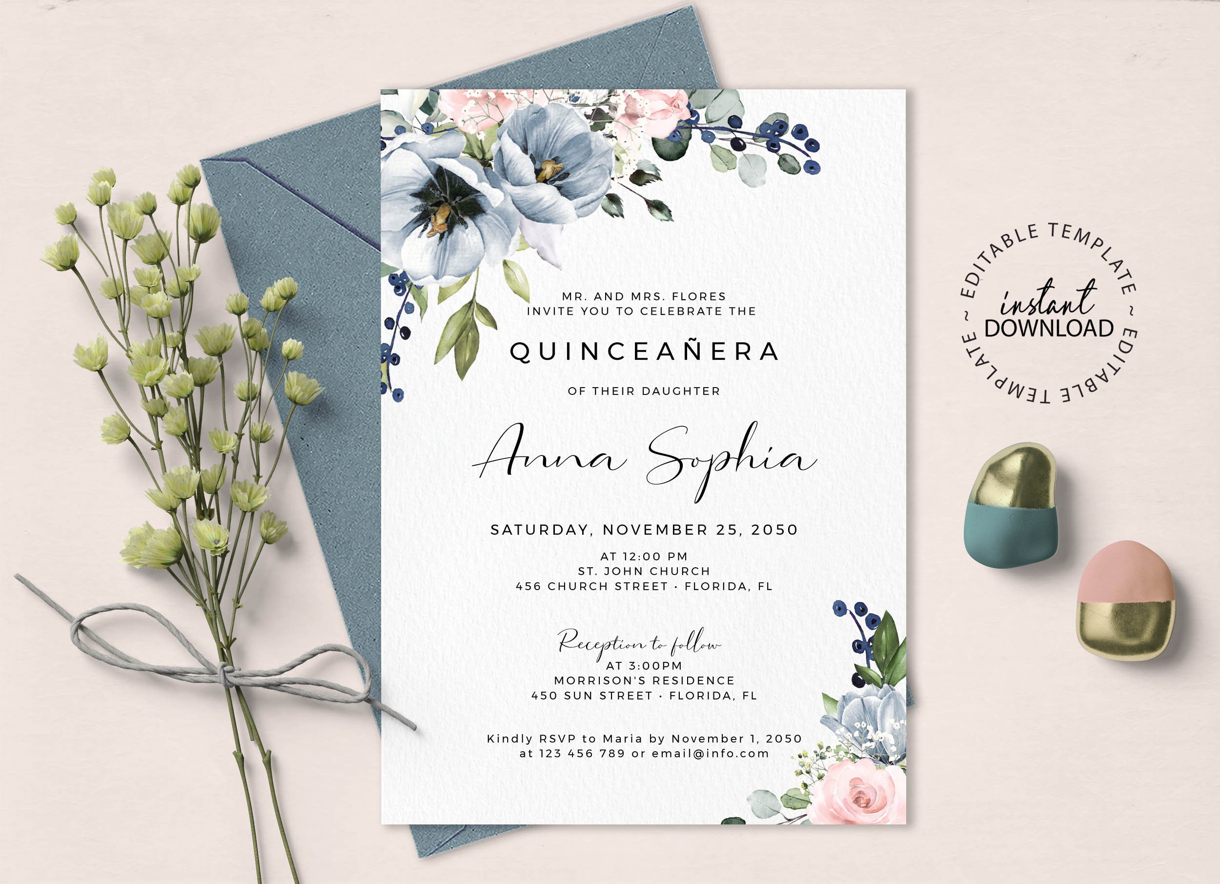Editable Quinceanera Invitation and RSVP Template Download | Etsy