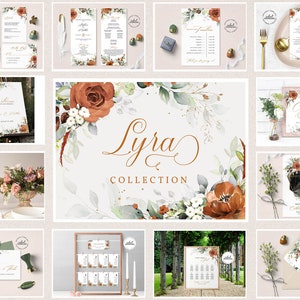 LYRA - Hochzeitseinladungsset in gebranntem Orange, Einladungspaket in Rostorange, SOFORTIGER DOWNLOAD, Hochzeitseinladungsvorlage mit Terrakotta-Blumenmuster, W179