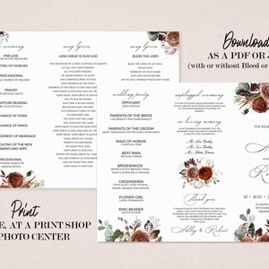 Editable Wedding Program Template, INSTANT DOWNLOAD, Fall Floral Catholic Folded Program, Burnt Orange and Rust Wedding Schedule , W151 bild 4