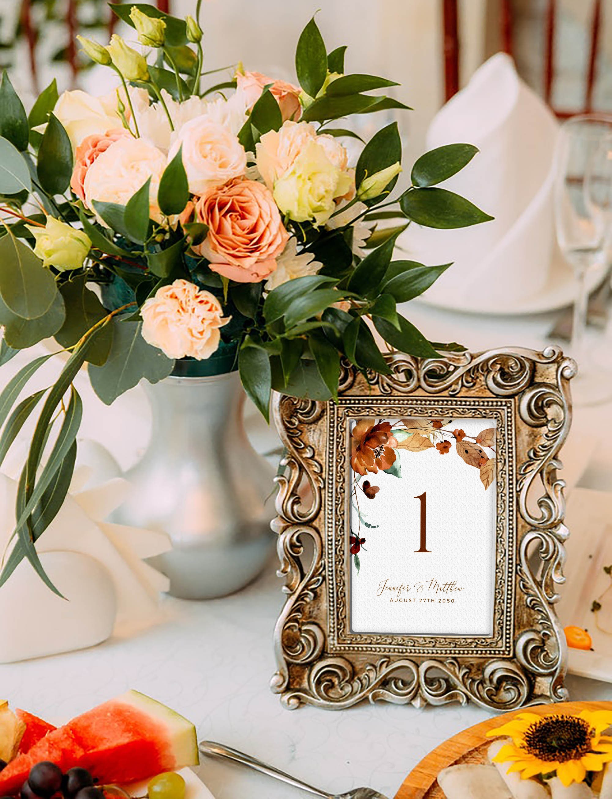 Fall Table Numbers SCARLETT - Fall Floral Wedding Table Number Template, Editable Burnt ...