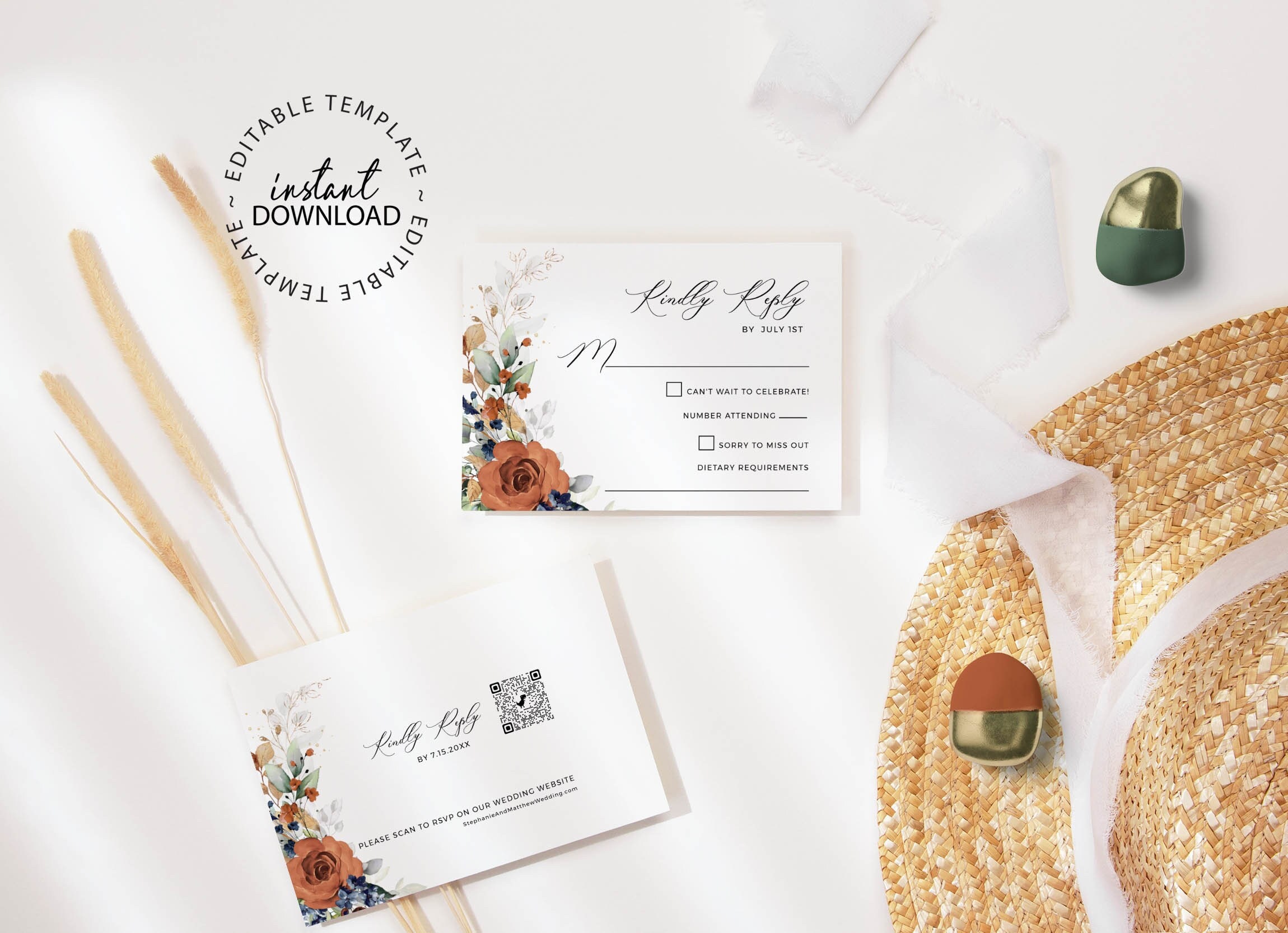 Buy SIA Editable Burnt Orange and Blue Wedding Rsvp Template Online in  India - Etsy