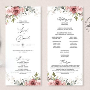 THEA GOLD - Editable Floral Wedding Program Template, INSTANT Download, Blush and Desert Rose Catholic Church Programs, Printable, w25