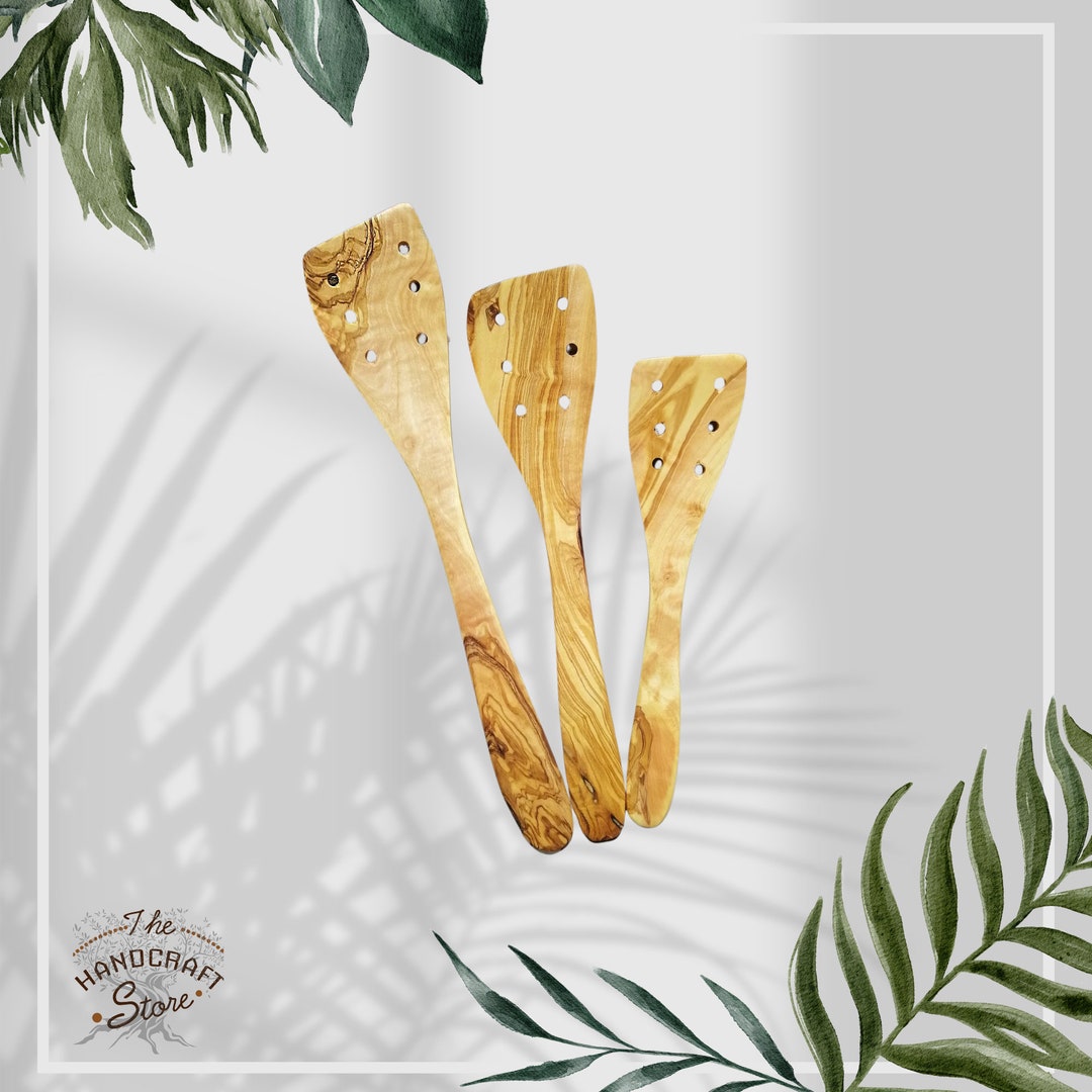 Lot De 2 Spatules Cuisine En Bois D'Olivier - Robustes, Anti-Rayures - Pour Cuisson, Pâtisserie, Ustensiles Naturels