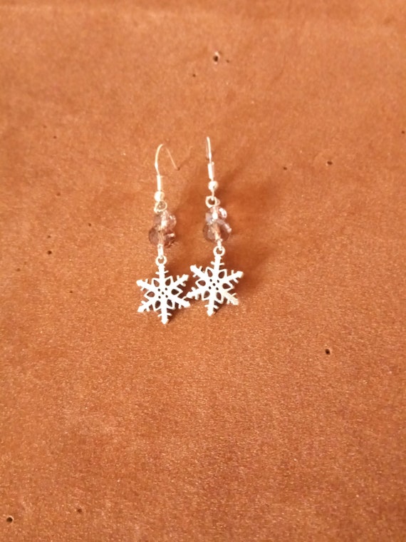 Snowflake earrings silver earrings drop earrings brown Etsy