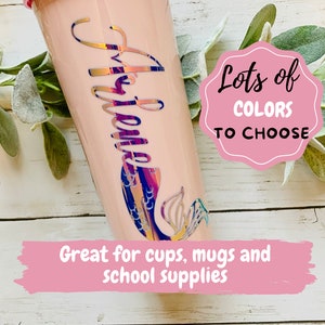 Mermaid Name Decal - Mermaid tail - Name label for school- Decal for tumbler- Custom name vinyl decal