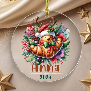 Personalised Croissant Acrylic Ornament, Custom Name Ornament, Gift for Baker, Christmas Keepsake, Foodie Gift, Croissant Lover Ornament