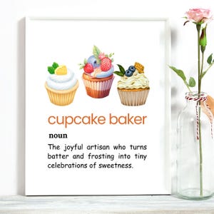 Cupcake Baker Definition Poster, Matte Wall Art Print, Baking Gift Idea, Bakery Poster, Home Baker Gift, Gift for Baker, Kitchen Decor