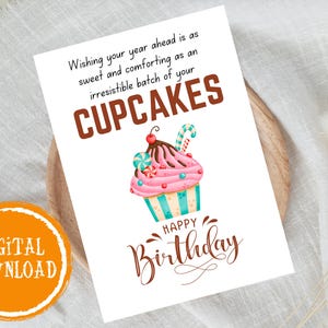 Cupcake Baker Happy Birthday Printable Card Cake Baking Lover Gift for Baker Gift for Home Bakery Shop Instant Digital Download