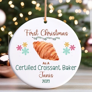 Croissant Baker Christmas Personalised Ornament Gift for Food Lover Keepsake for Holiday Season Decor Custom Name Baking Gift Idea